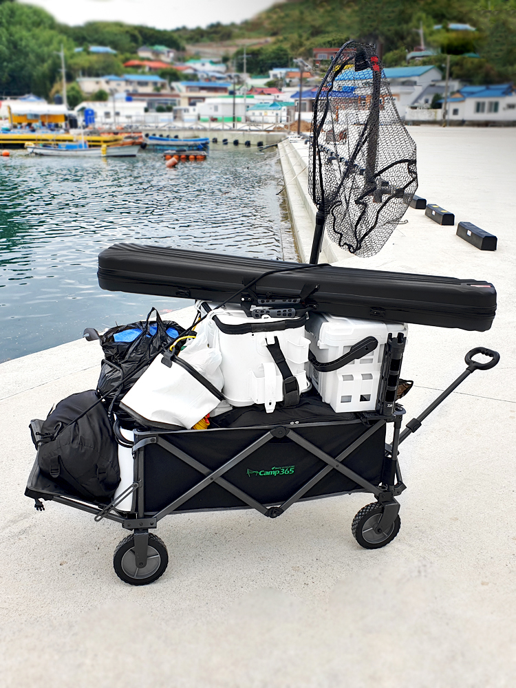 캠프365 파파웨건 스포츠 블랙 뒷문개방 내하중120kg 낚시 캠핑 카트