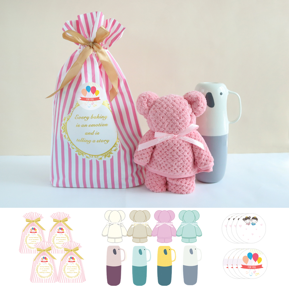 니즈엘 고리 수건 곰 타올 대+칫솔 케이스+리본끈(엘로우-대) 4세트 어린이집 답례품 - 상세 이미지 2