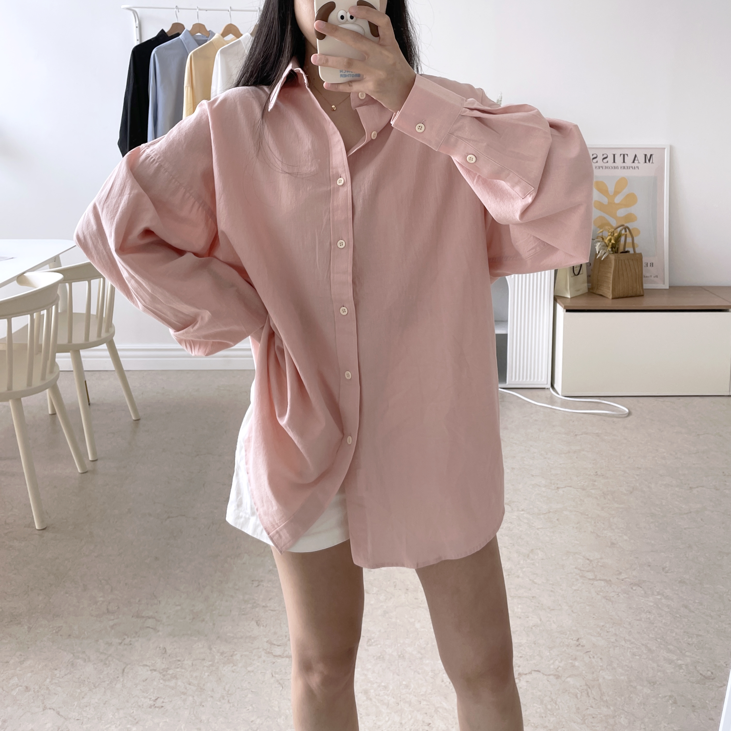 하늘색셔츠 소라색셔츠 오버핏남방 핑크남방 이미지 2