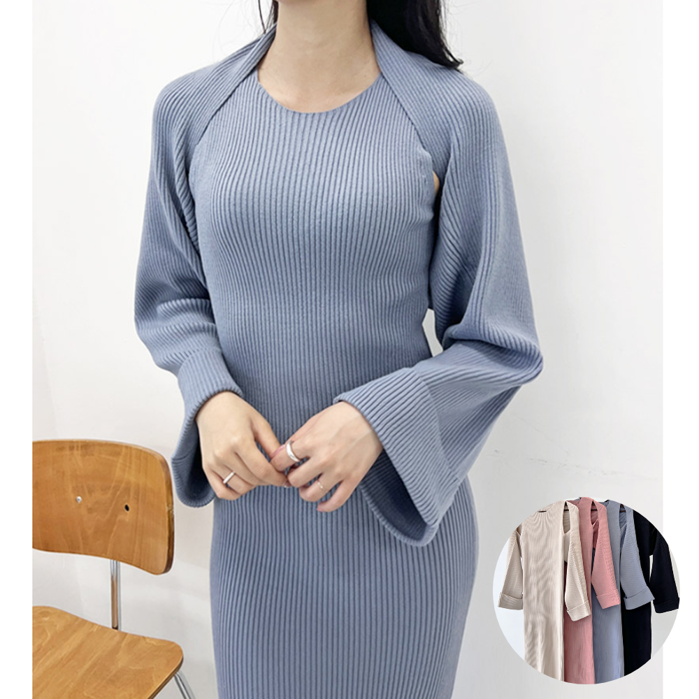 까만원피스 결혼식 하객룩 투인원 봄 가을 골지 니트 원피스 이미지 1