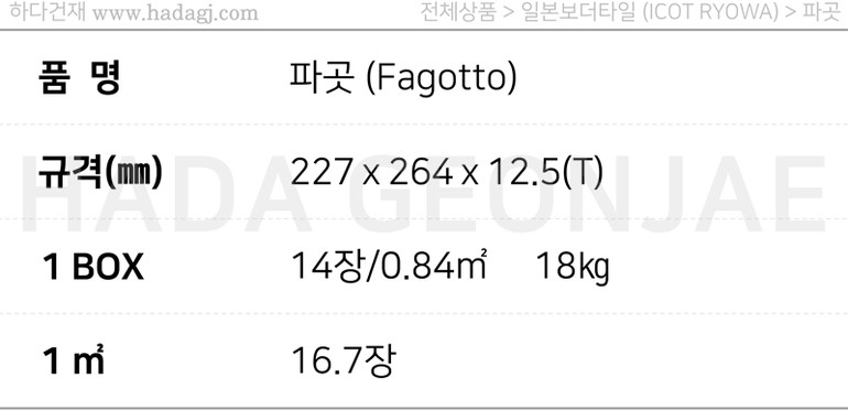 파곳타일 아이코트료와 / 하다건재 일본타일 ICOT RYOWA 아이콧료와