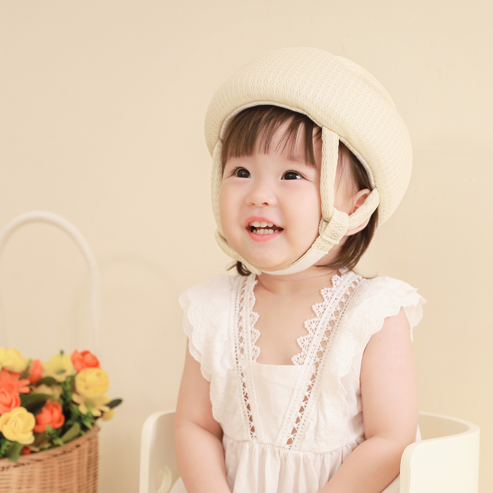 베이비팜 머리쿵 아기 머리 보호 헬멧 보호대 뒤쿵 뒷쿵 두상케어 텐셀 에어메쉬 교정 쿠션 안전모 베이지