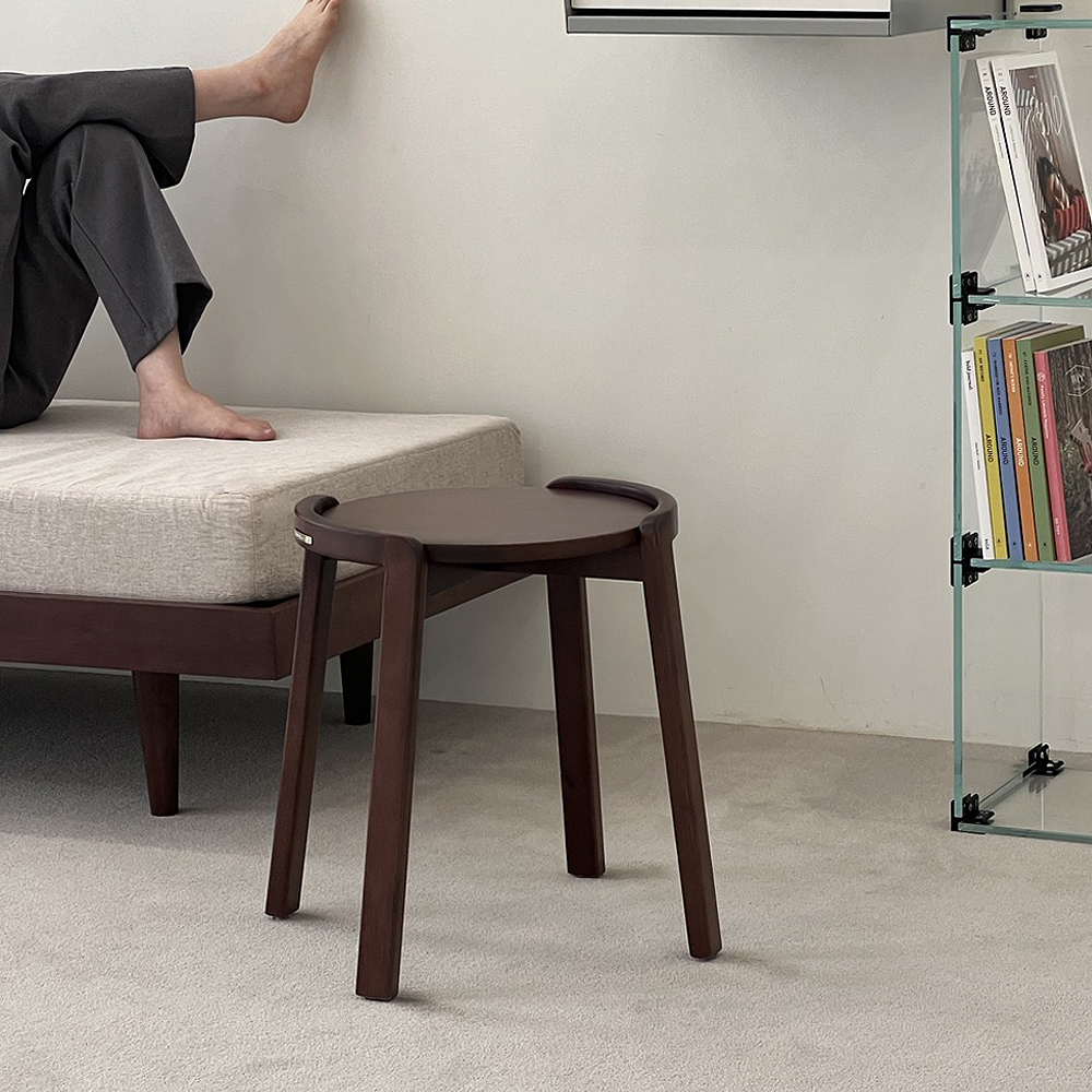 자야캠핑 포르보 원목 월넛 원형 스툴 보조의자