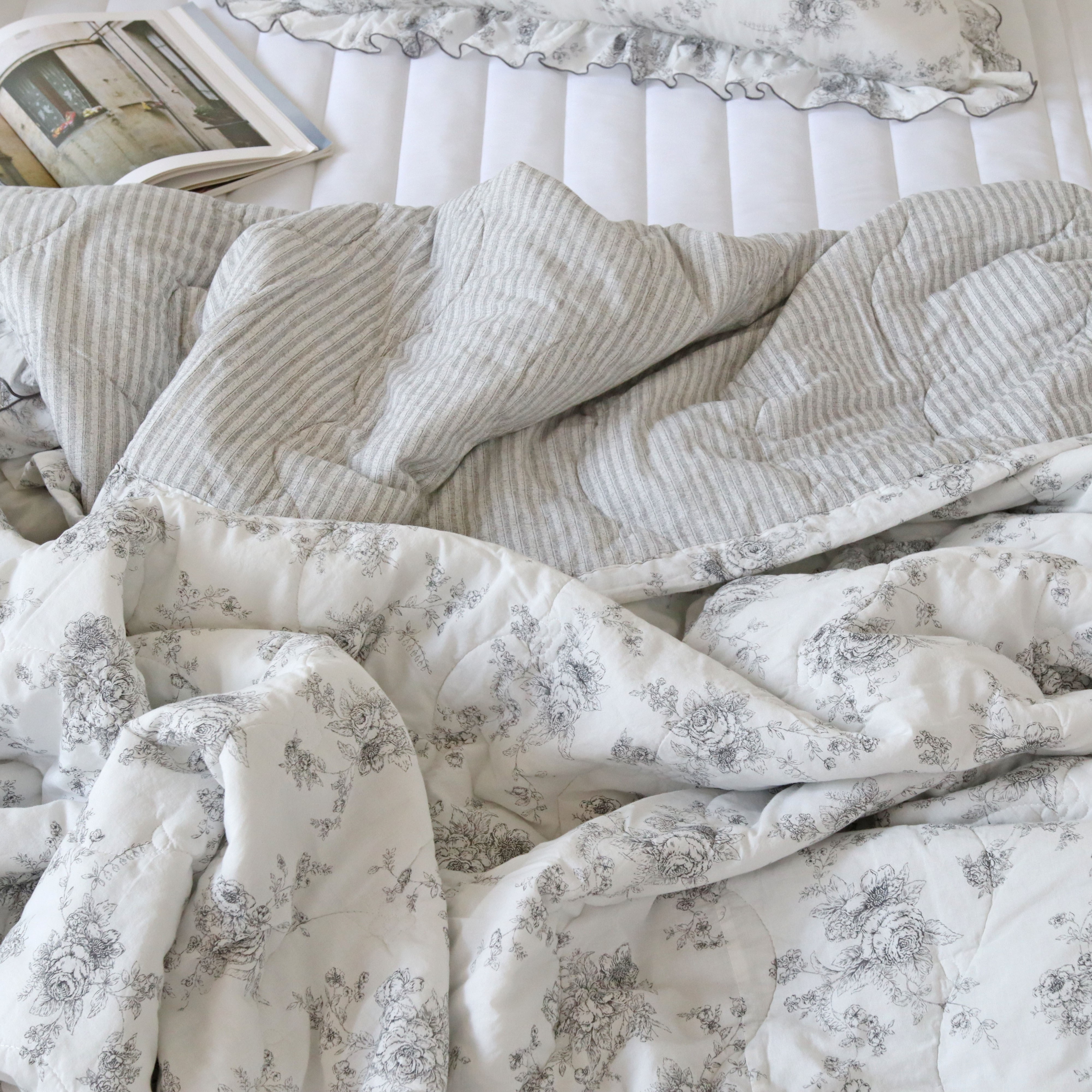 마리 여름 간절기 부드러운 워싱 60수 순면 꽃무늬 차렵이불 세트 SS