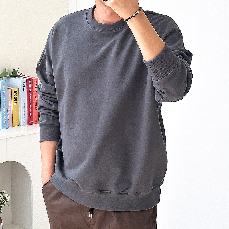 남자 오버핏맨투맨 무지 쭈리 빅사이즈 두꺼운 티셔츠