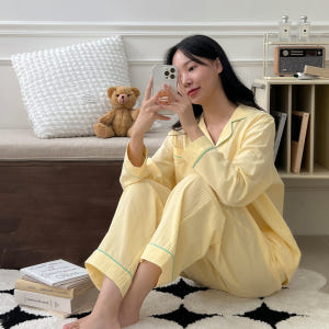 [A.made] 플레인 긴팔 커플파자마 가을 코튼면 잠옷세트 4color 착용 후기 | 사이즈/핏 총정리 - 상품 이미지 1