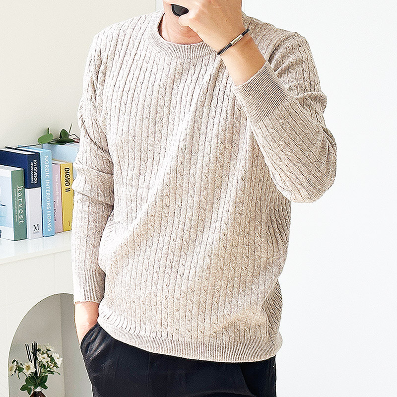 남자꽈배기니트 울캐시 스판 케이블 빅사이즈