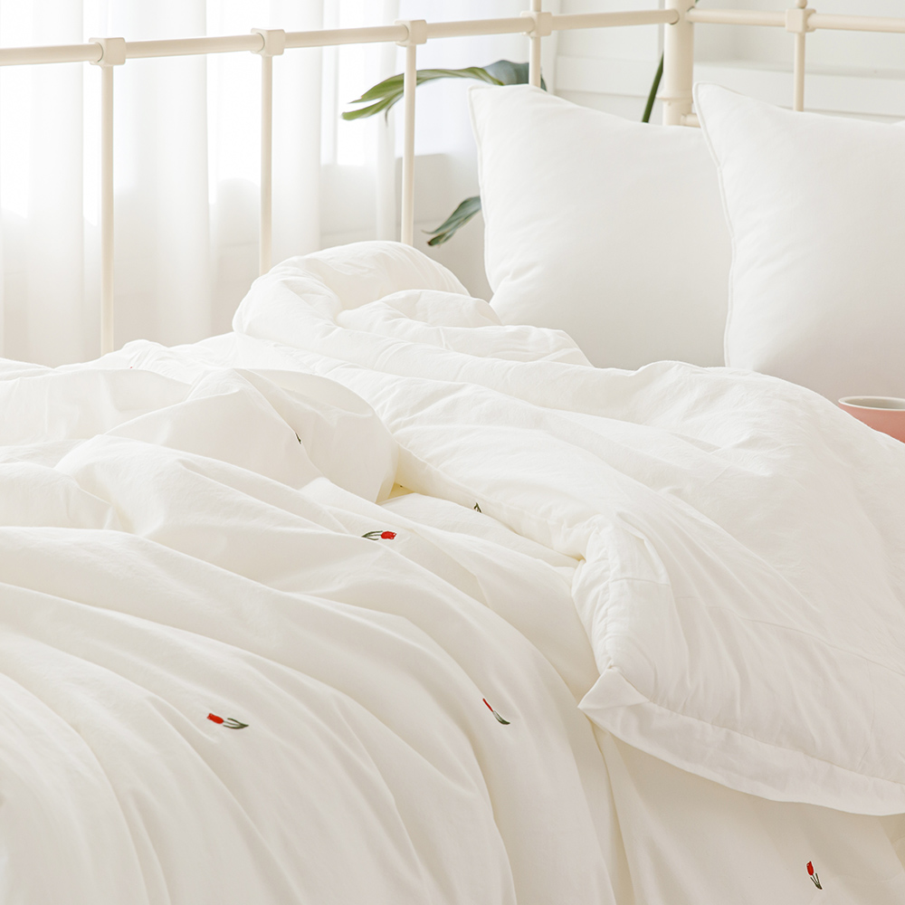 아르떼베딩 튤립자수 깨끗한 100%순면 옥수수솜 차렵이불 광목침구 SS