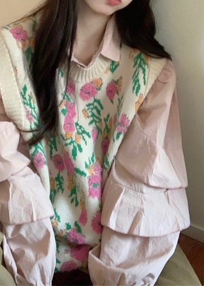 여자여자몰 부클플라워 오버핏 니트조끼 가을 베스트 겨울 셔츠레이어드 - 상세 이미지 2