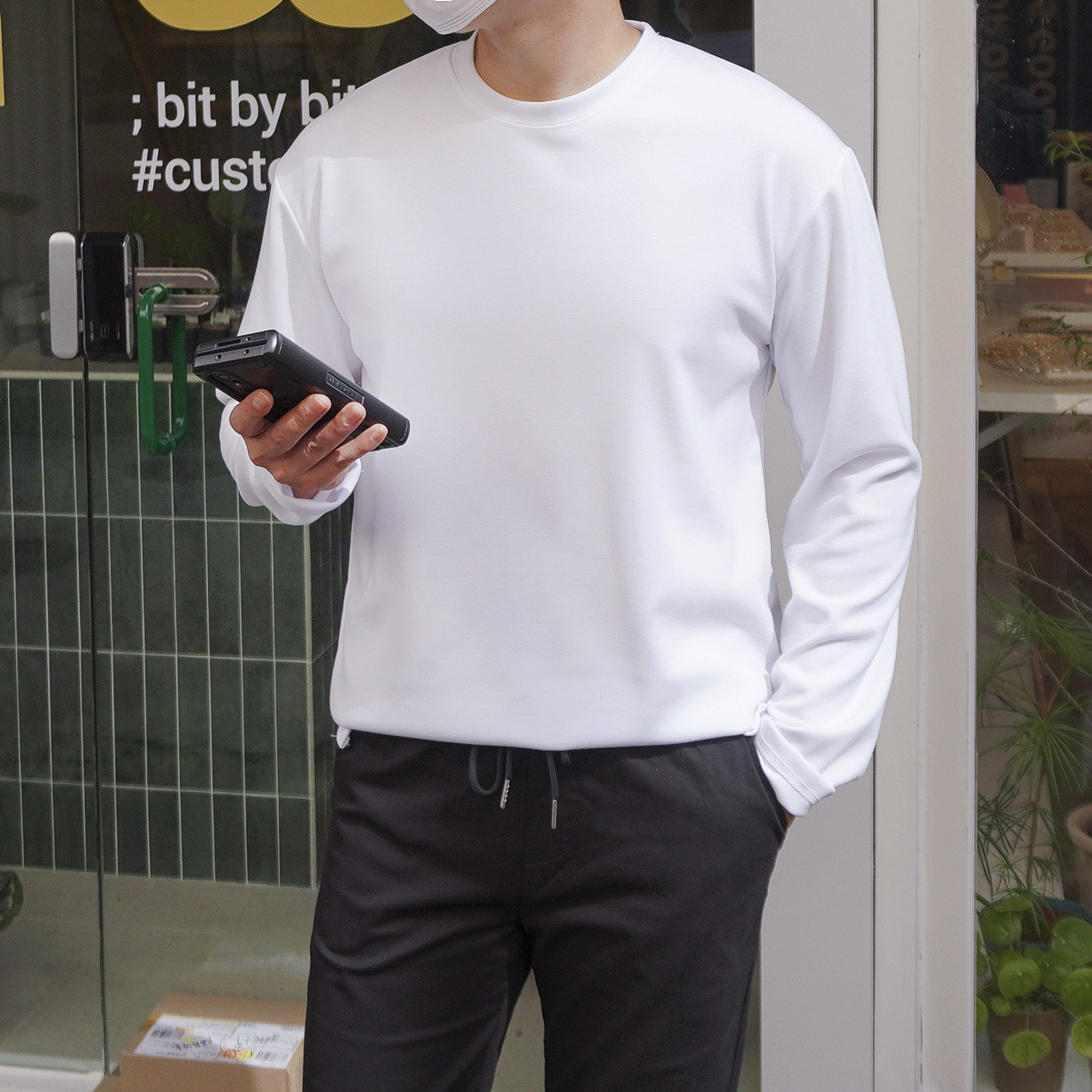 2XL까지 프리미엄 남자 분또 스판 라운드 긴팔티셔츠 - 상세 이미지 3