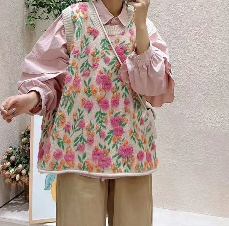 여자여자몰 부클플라워 오버핏 니트조끼 가을 베스트 겨울 셔츠레이어드