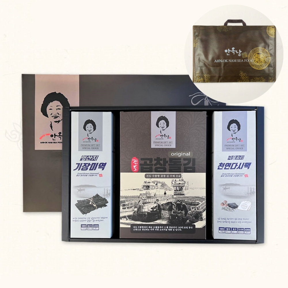 기장미역 진도 곱창돌김 다시팩 3종 선물세트 설 추석 포장가방 : 조아샘
