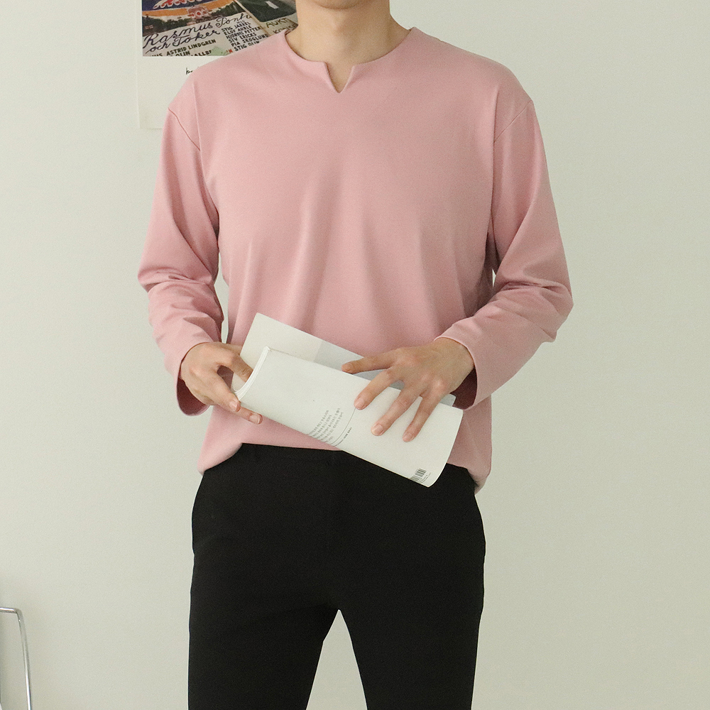 남자 긴팔티 브이넥 분또 이너 비침없는 티셔츠 이미지 3