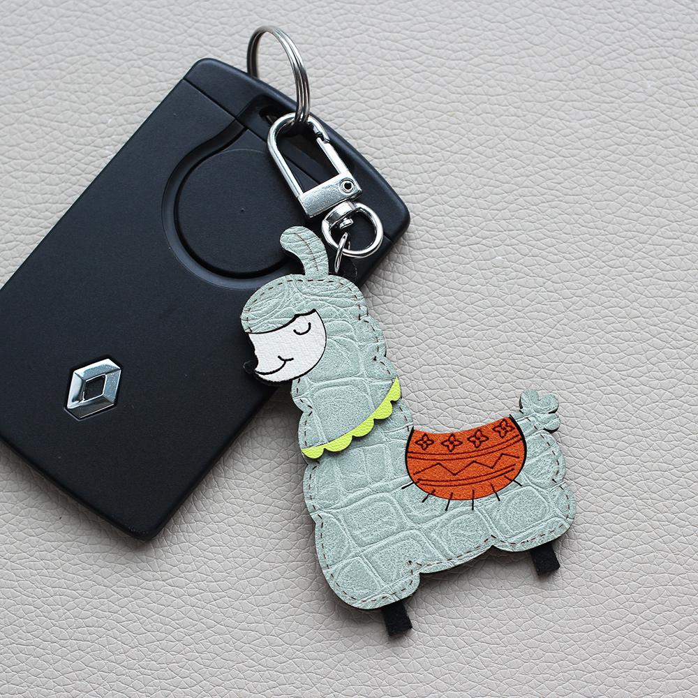 해피 알파카 키링 키홀더 목장 굿즈 납작 핸드메이드 가죽 가벼운 자동차 열쇠고리