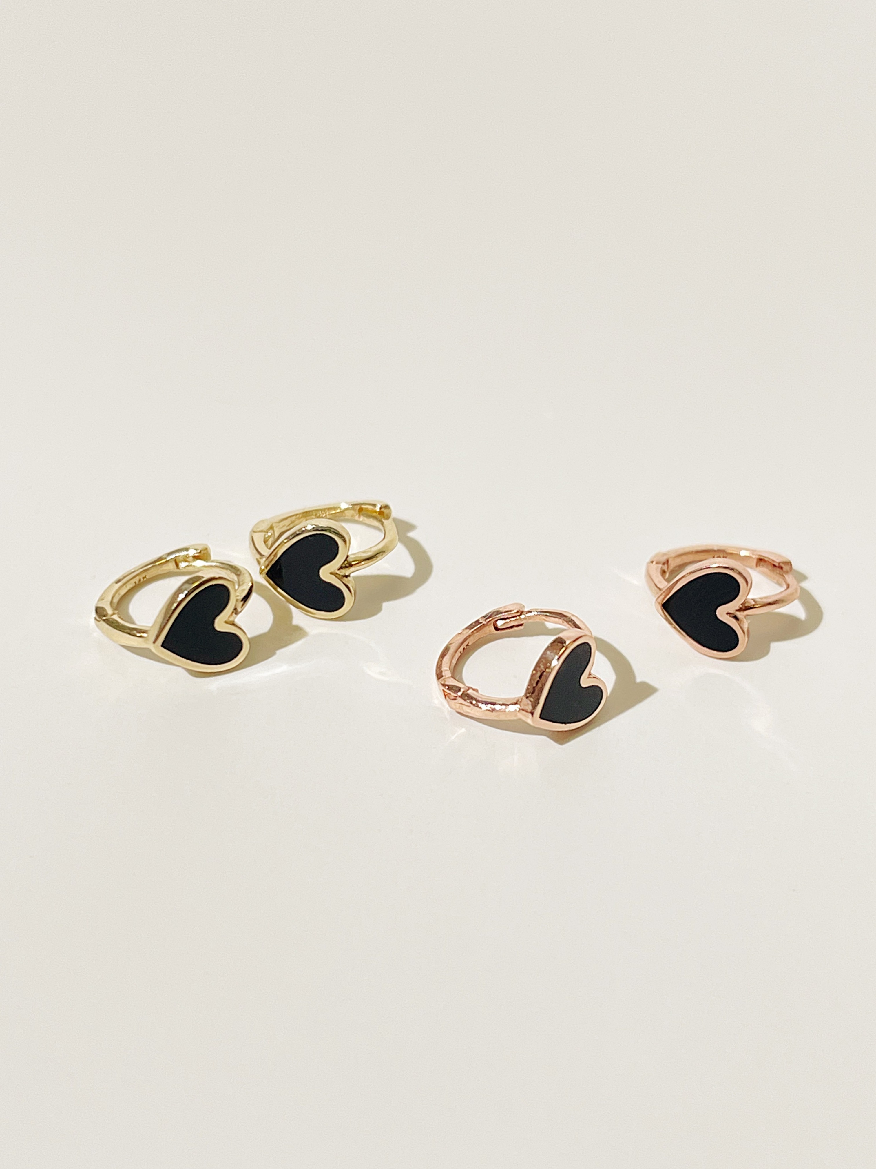 14k 미니 블랙 하트 링 원터치 귀걸이 기본 데일리 골드 아웃컨츠 귓바퀴