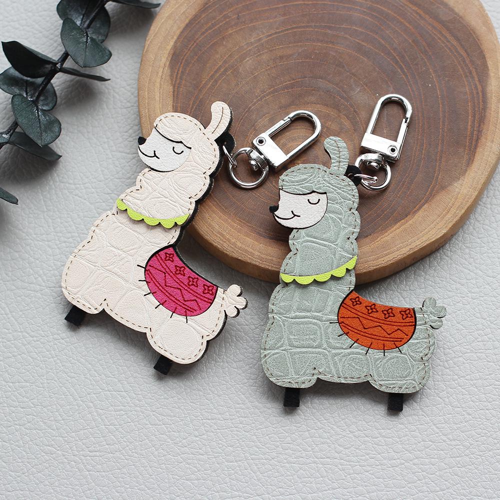해피 알파카 키링 키홀더 목장 굿즈 납작 핸드메이드 가죽 가벼운 자동차 열쇠고리