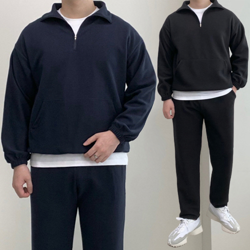 하프집업맨투맨 오버핏 남자반집업맨투맨 이미지 1