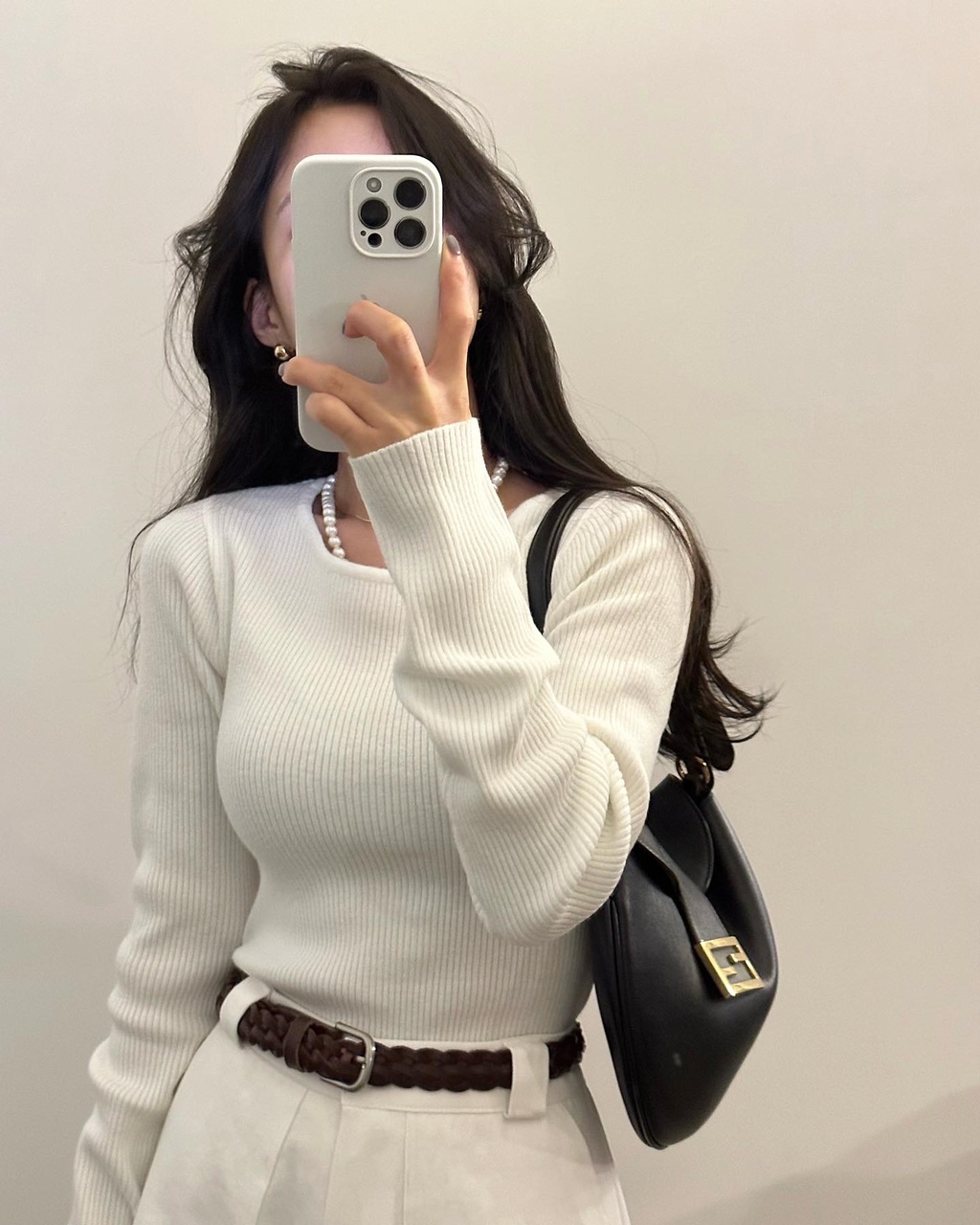 러블 여성 가을 레이어드 이너 라운드 골지 니트