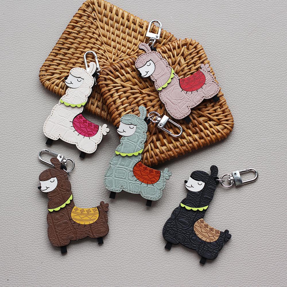 해피 알파카 키링 키홀더 목장 굿즈 납작 핸드메이드 가죽 가벼운 자동차 열쇠고리