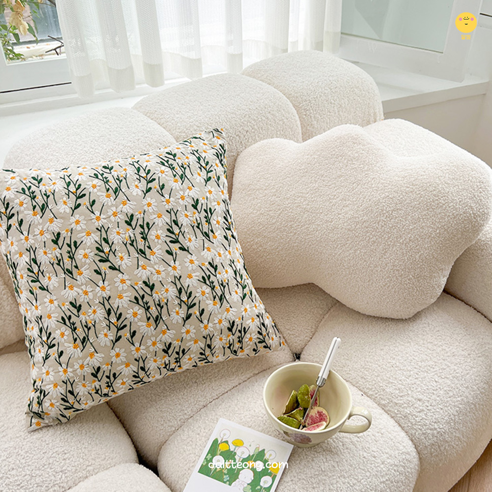 달떵 화이트 플라워 니트 원형 쿠션 북유럽 거실 쇼파쿠션 인테리어