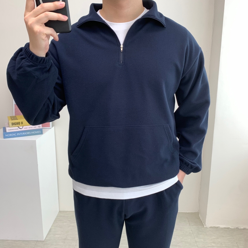하프집업맨투맨 오버핏 남자반집업맨투맨 이미지 2