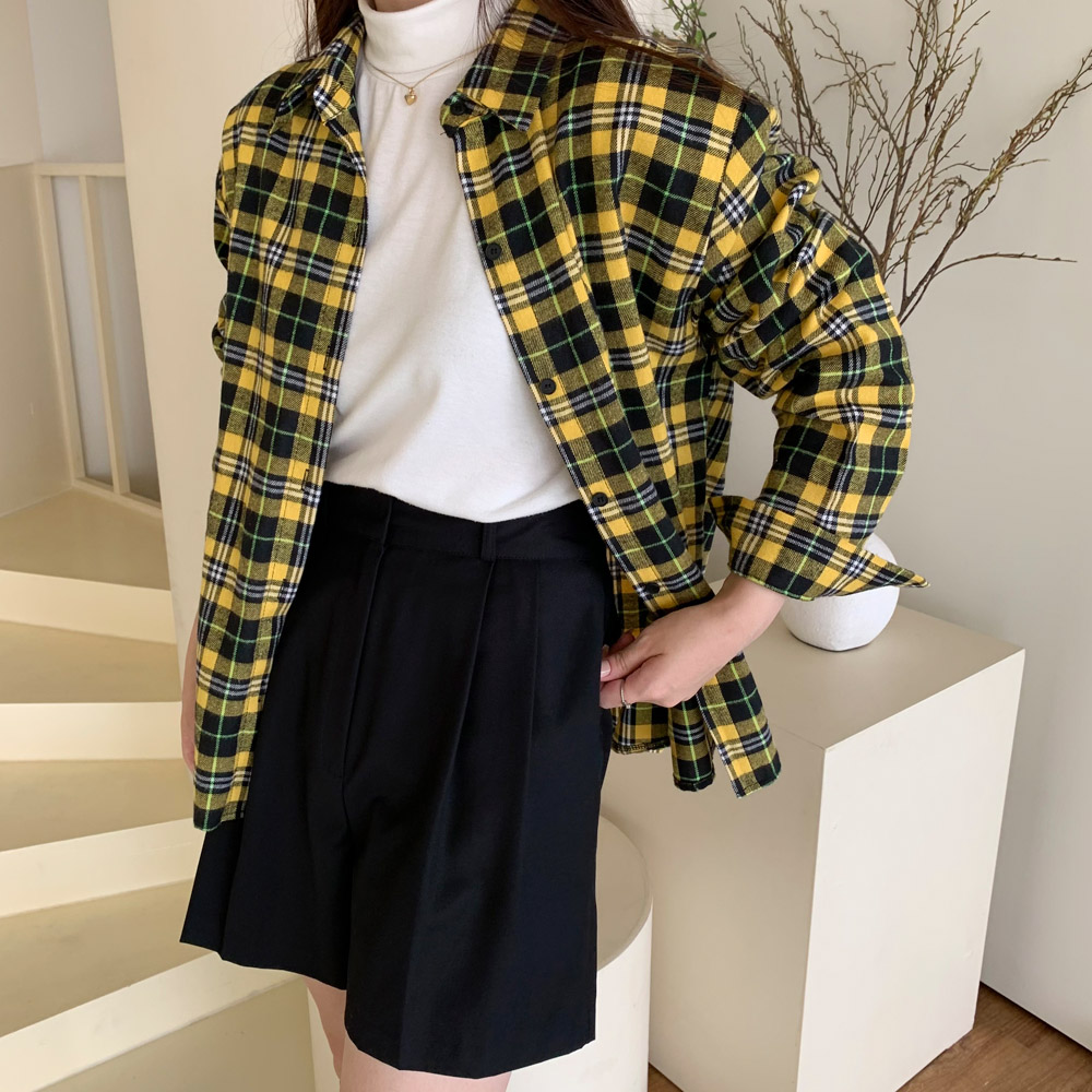 여자 체크 남방 피치 기모 여성 셔츠 블라우스 간절기룩 봄 가을 블루 보라색 레드 옐로우 이미지 8