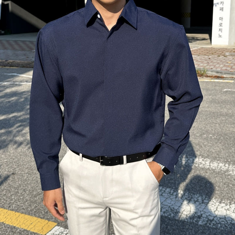 피팅남 남자 호잉 봄 가을 링클프리 구김없는 정장 드레스 히든 셔츠