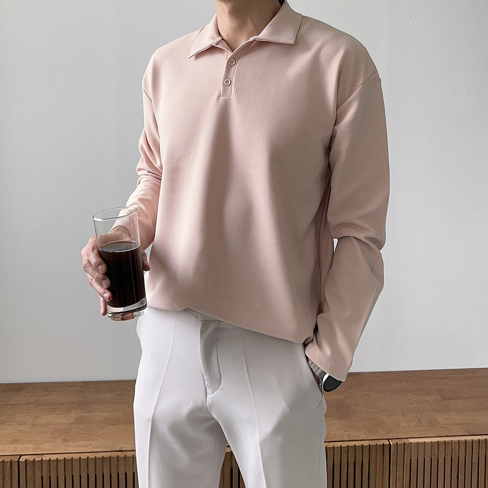 남자긴팔티 구깅없는 헨리넥 오버핏 남자카라티