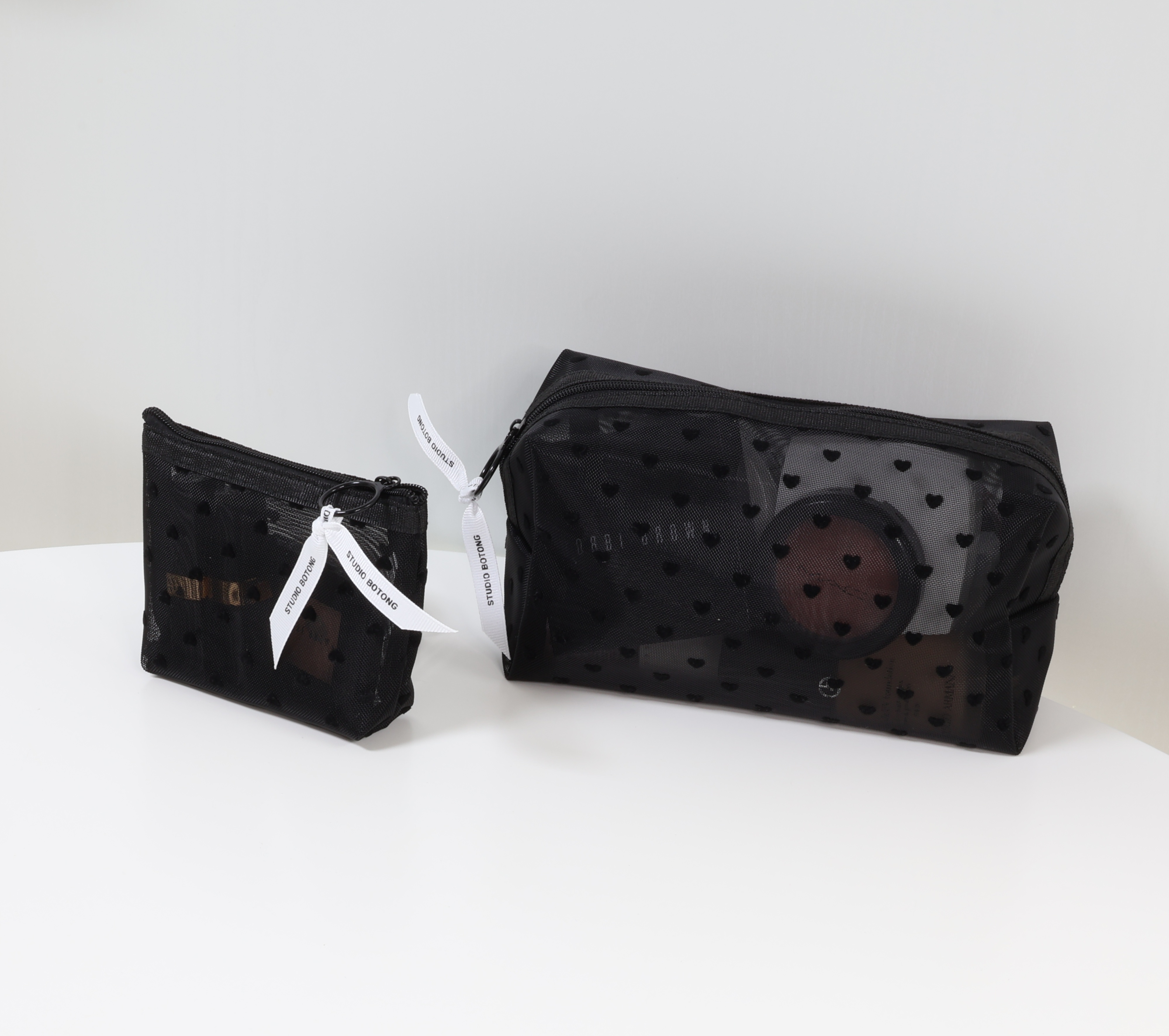 하트 무지 메쉬파우치 여행용 화장품 매쉬 립스틱 미니파우치