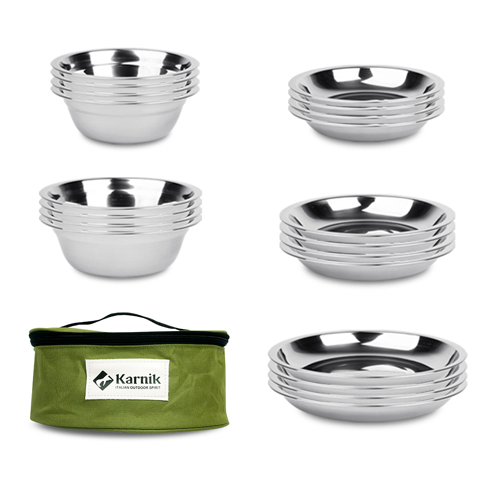 카르닉 캠핑 식기 세트 11p 스텐 캠핑용 접시 그릇 연마제 세척 소스볼