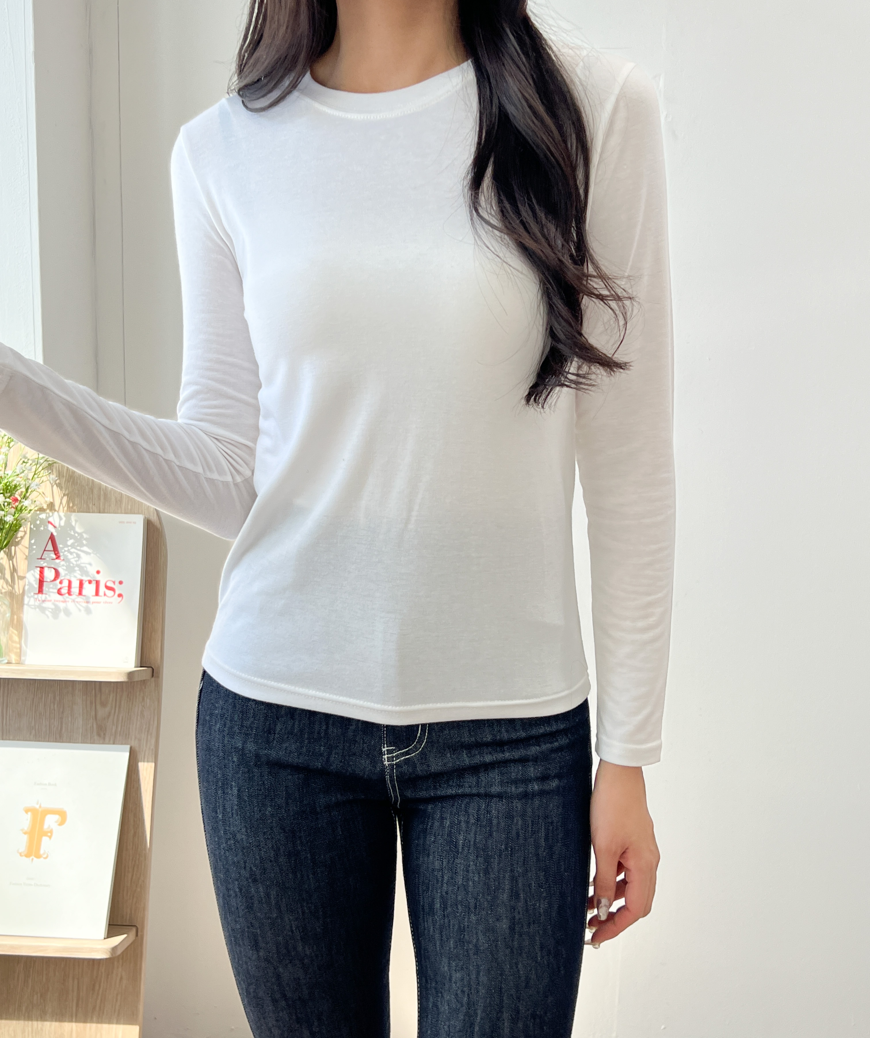 나르틴 여리핏 스판 라운드 쫀쫀 무지 긴팔 이너 티셔츠 이미지 4