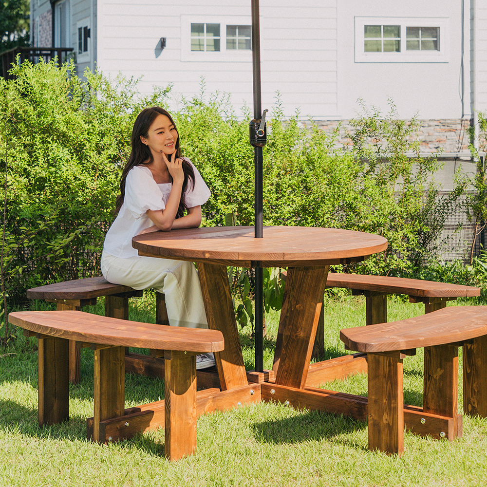 야외테이블세트 정원카페 편의점테라스 야외용테이블 원형월넛색