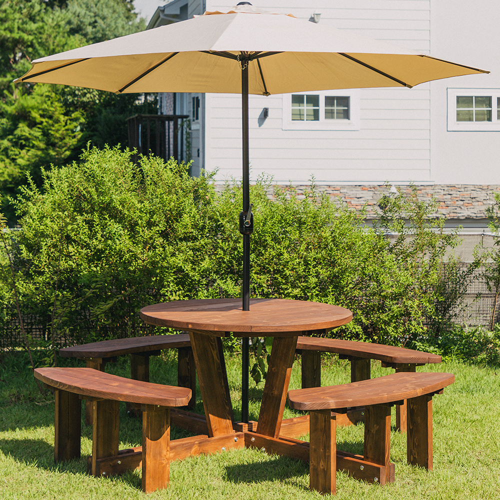 야외테이블세트 정원카페 편의점테라스 야외용테이블 원형월넛색