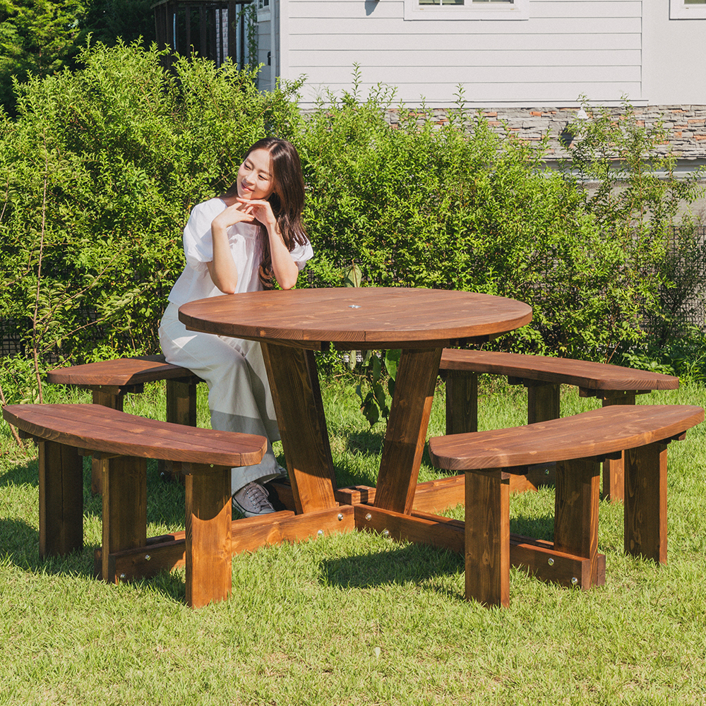 야외테이블세트 정원카페 편의점테라스 야외용테이블 원형월넛색