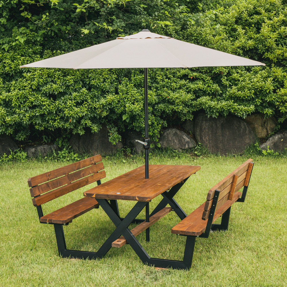 [강철]야외테이블세트 피크닉 나무 가든데크 한쪽등받이 4인월넛색