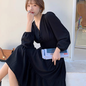 봄 간절기 가을원피스 긴팔 바스락 맥시 롱원피스 트위드 뷔스티에 블랙 플... 착용 후기 | 사이즈/핏 총정리 - 상품 이미지 1
