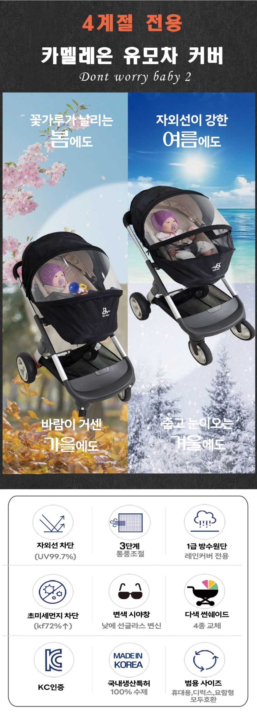 5in1유모차방풍커버 유모차 방한 모기장 레인 커버 햇빛 가리개 덮개 가드 판매처 상세 정보 이미지 1