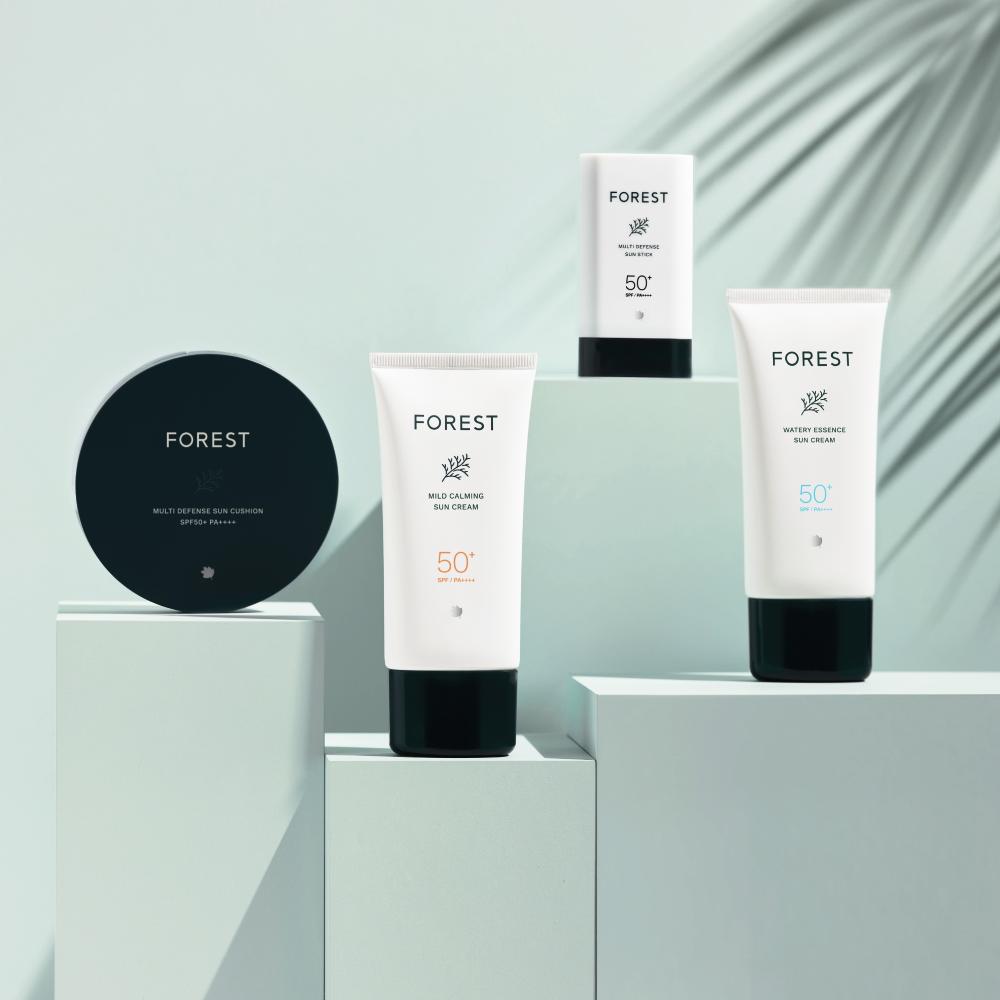 포레스트 비건 선크림 80ml+선쿠션 13g+선스틱19g (SPF 50+) 3종 세트 수분선크림 / 톤업