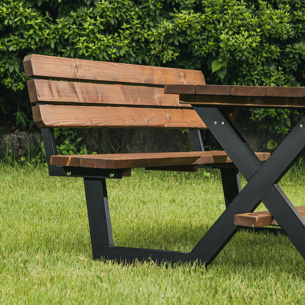 [강철]야외테이블세트 피크닉 나무 가든데크 한쪽등받이 4인월넛색