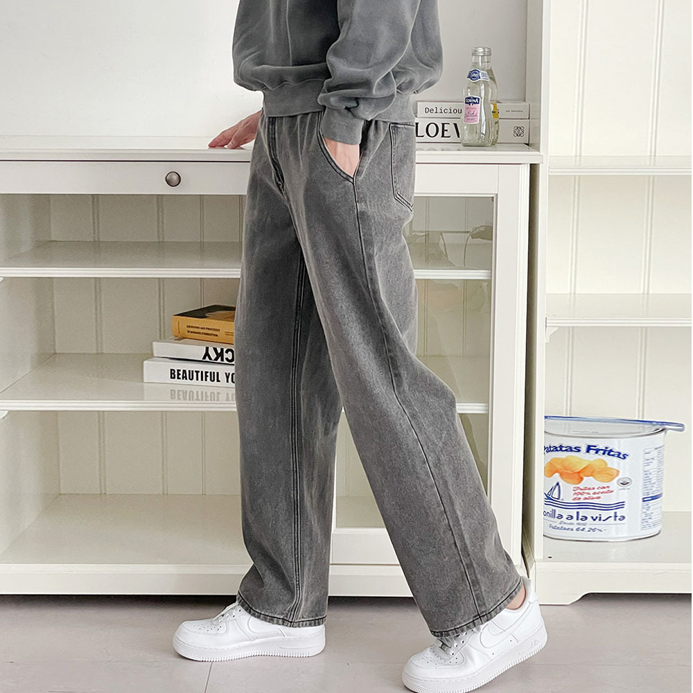 사계절 뒷밴딩 세미 와이드 핏 샌드워싱 팬츠 I5PC045 이미지 2