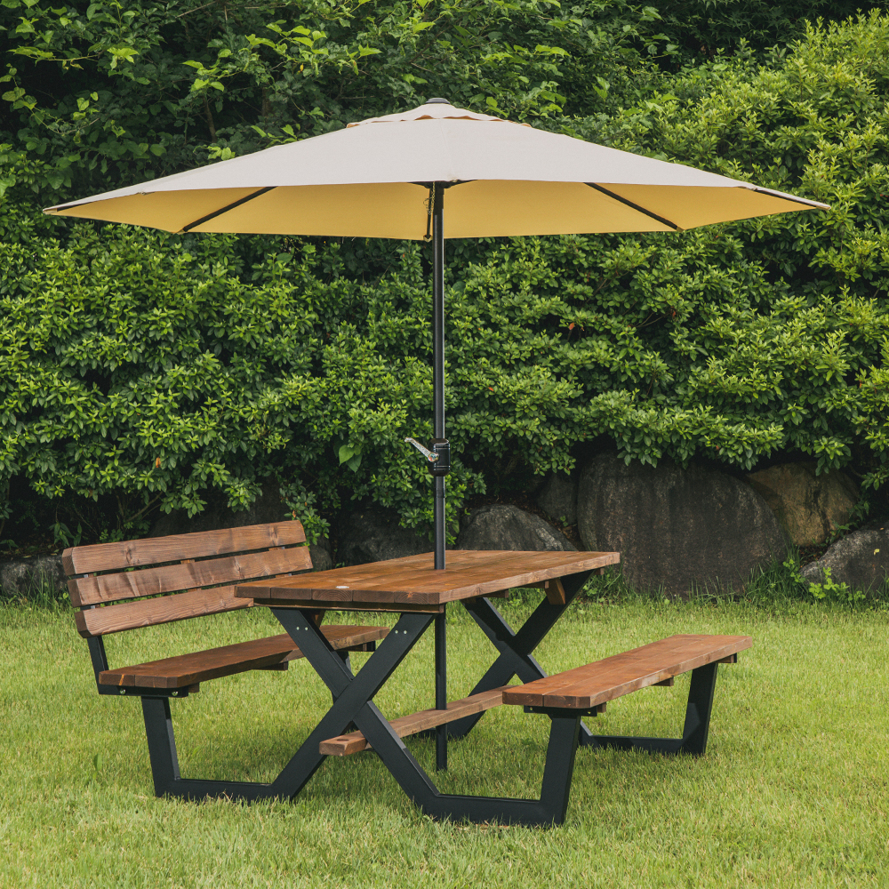 [강철]야외테이블세트 피크닉 나무 가든데크 한쪽등받이 4인월넛색