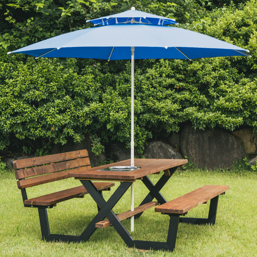 [강철]야외테이블세트 피크닉 나무 가든데크 한쪽등받이 4인월넛색