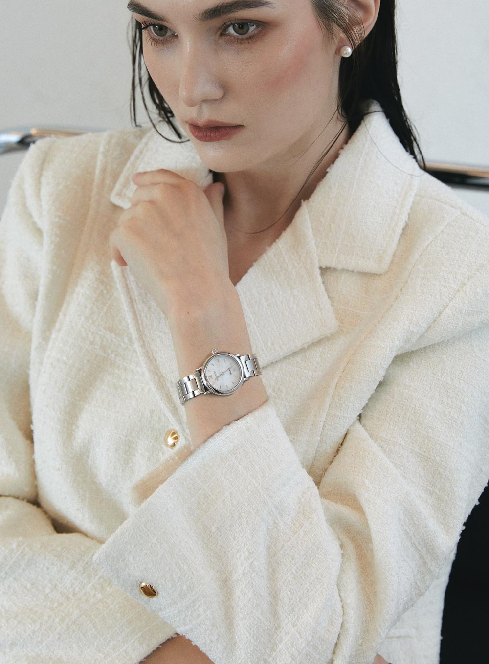 럼튼 원형 자개 다이얼 콤비 메탈 손목 시계 마레 이미지 6