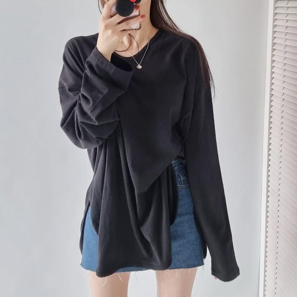 레이어드티 무지티 이너 여성 기본 랍빠 오버핏 긴팔 롱 티셔츠 이미지 4