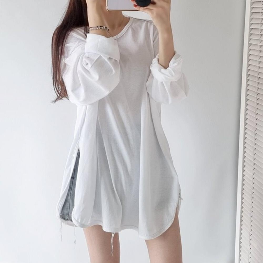 레이어드티 무지티 이너 여성 기본 랍빠 오버핏 긴팔 롱 티셔츠 이미지 3