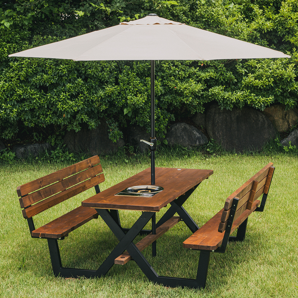 [100%통원목] 야외테이블세트 편의점 테라스 야외용 양쪽평벤치4인월넛