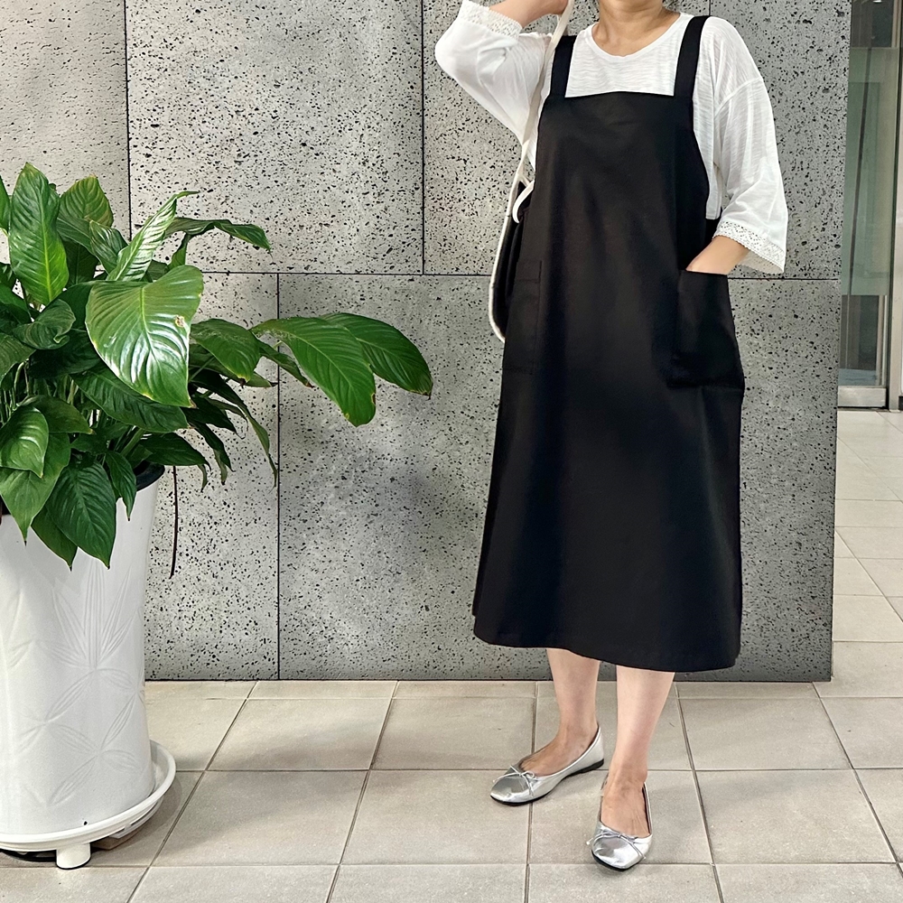 자체제작 빅사이즈 멜빵 롱 원피스 XL,3XL 빅포켓 뷔스티에 레이어드 스판 케주얼원피스