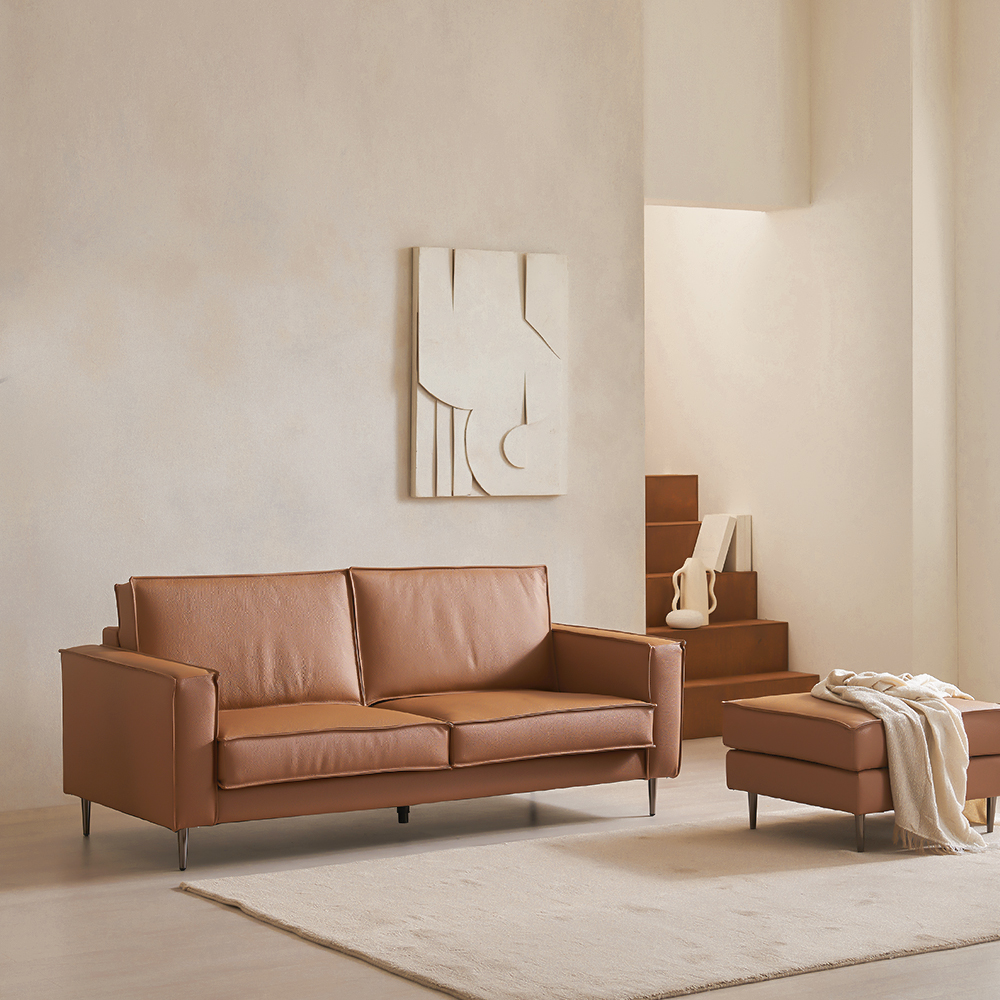 장인가구 데이먼스 천연 면피 가죽 거실 좌방석 넓은 3인 소파