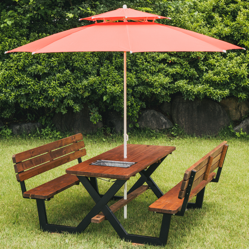 [강철]야외테이블세트 피크닉 나무 가든데크 한쪽등받이 4인월넛색