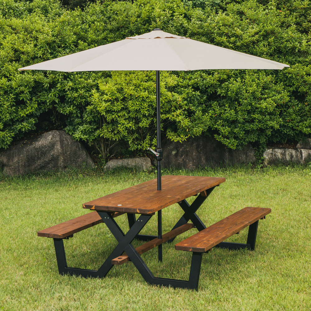 [강철]야외테이블세트 피크닉 나무 가든데크 한쪽등받이 4인월넛색